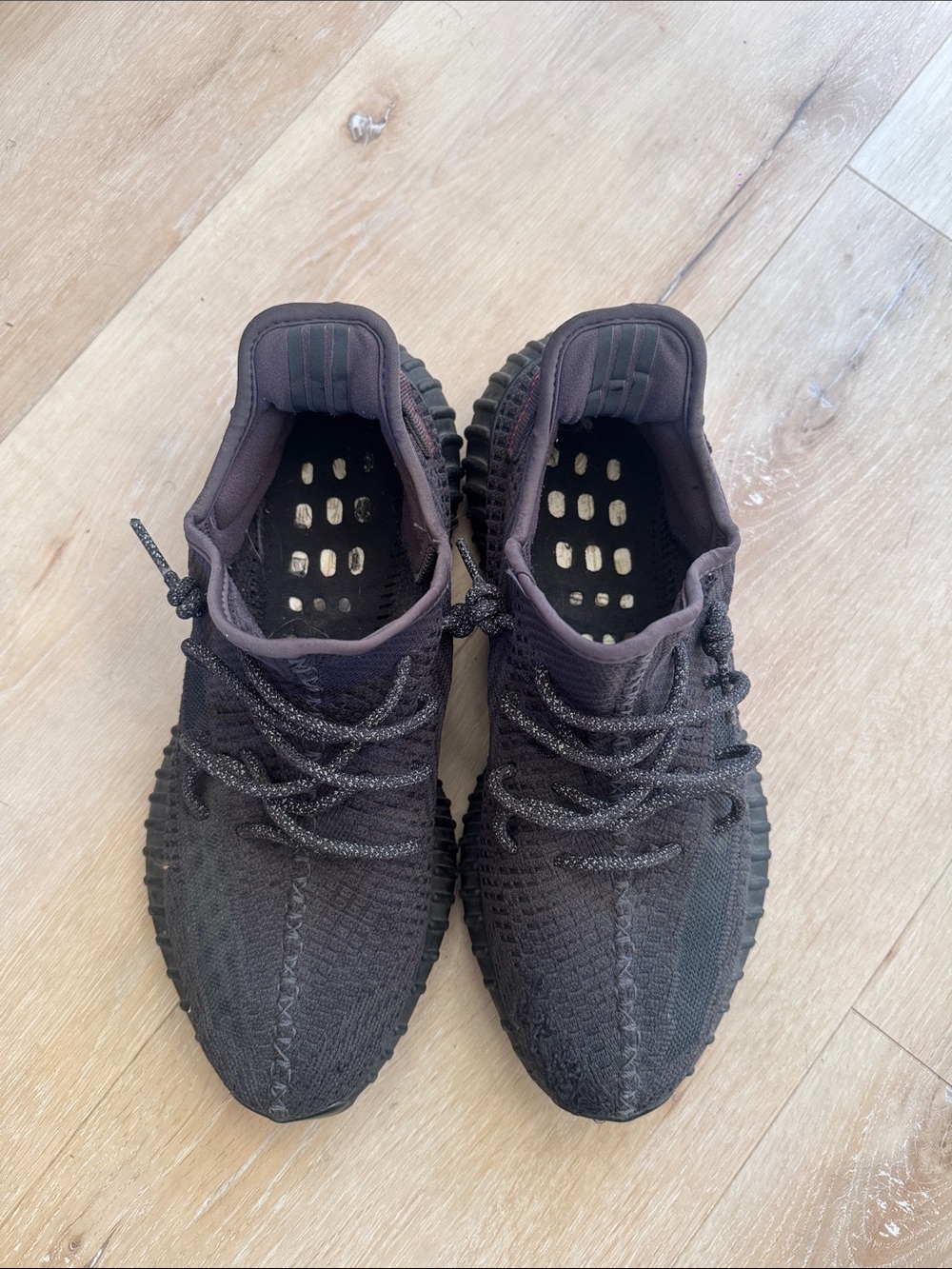 Yeezy Boost 350 V2 Triple Black Knit Sneakers - Picture 2 of 4